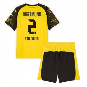 Borussia Dortmund Yan Couto #2 Replik Heimtrikot Kinder 2025-26 Kurzarm (+ Kurze Hosen)